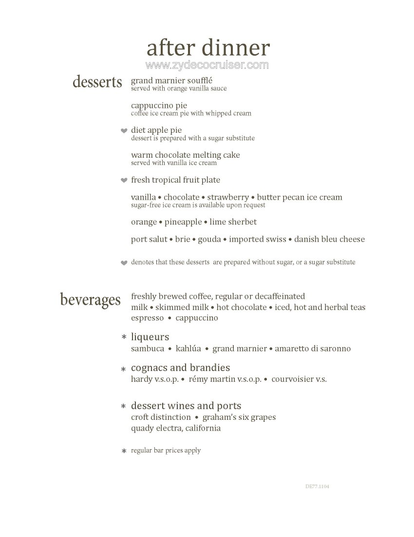 Carnival Conquest MDR Dessert Menu 7