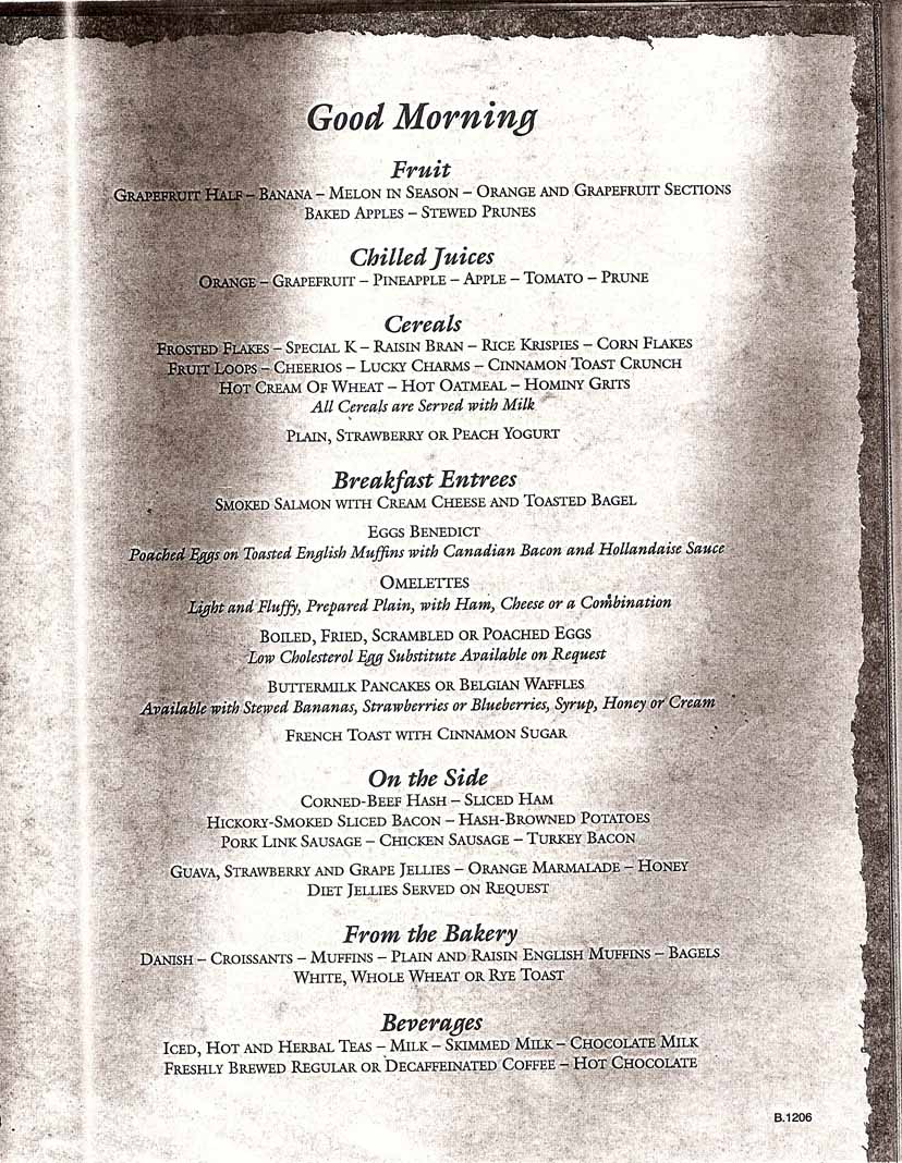 Breakfast and Lunch Menus Carnival Pride Feb 310, 2008