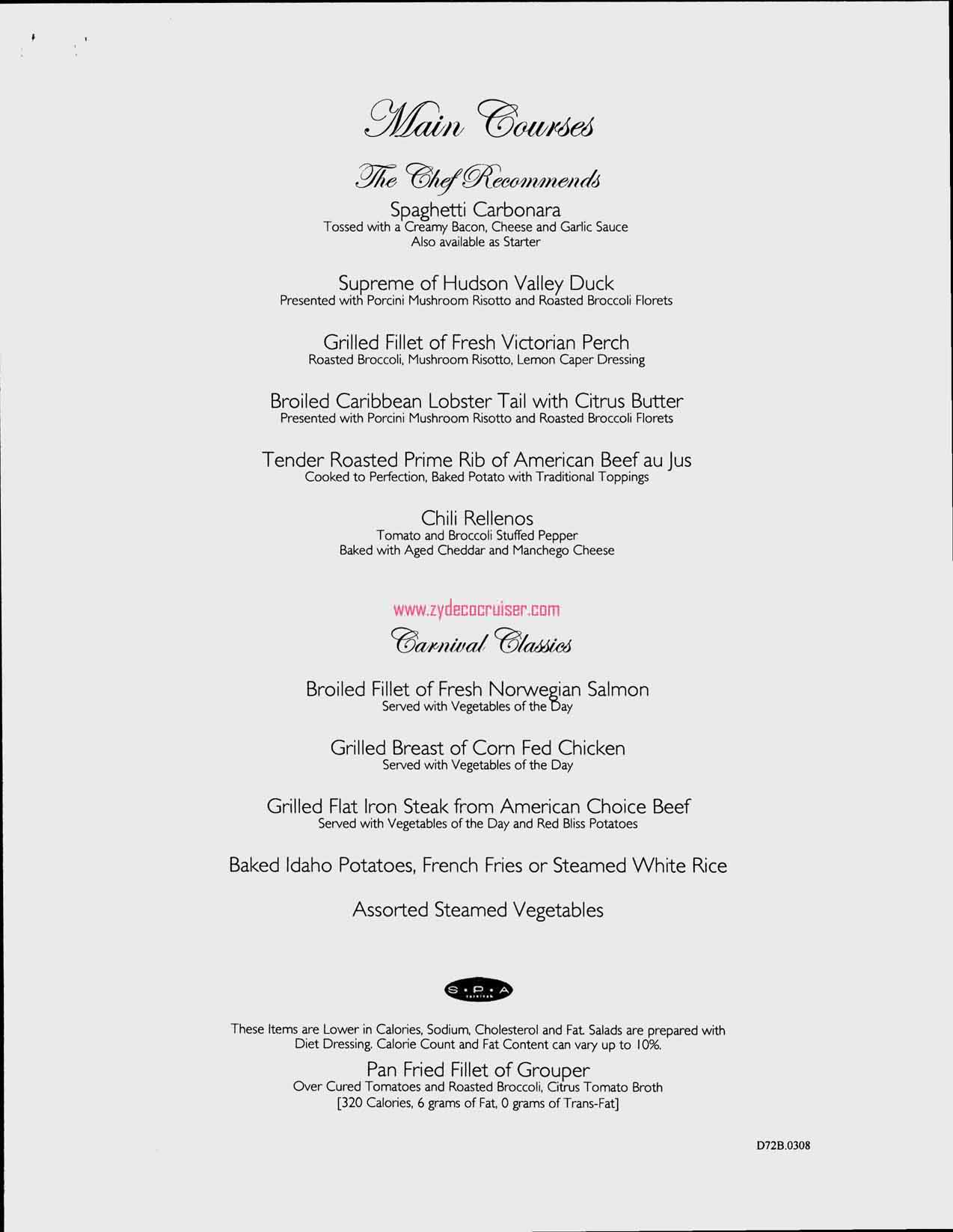 Dinner Menu, Day 3, Page 2, Carnival Freedom