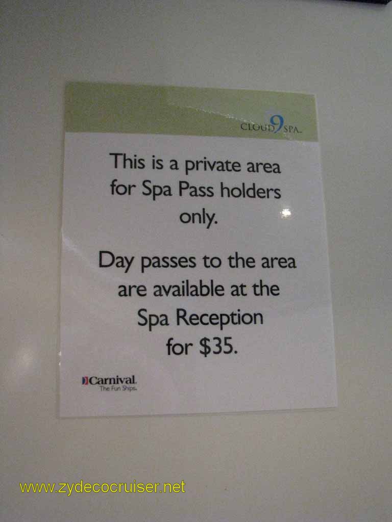 008: Carnival Splendor, 3 Day, Sea Day, Clod 9 Spa Day Passes, $35